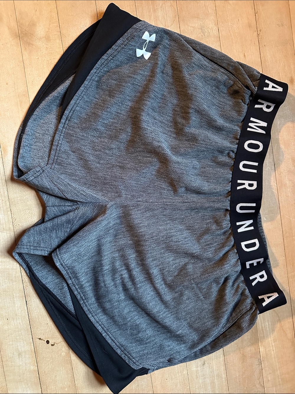 Under Armour Gray and Black Women’s Athletic Shorts with Branded Waistband